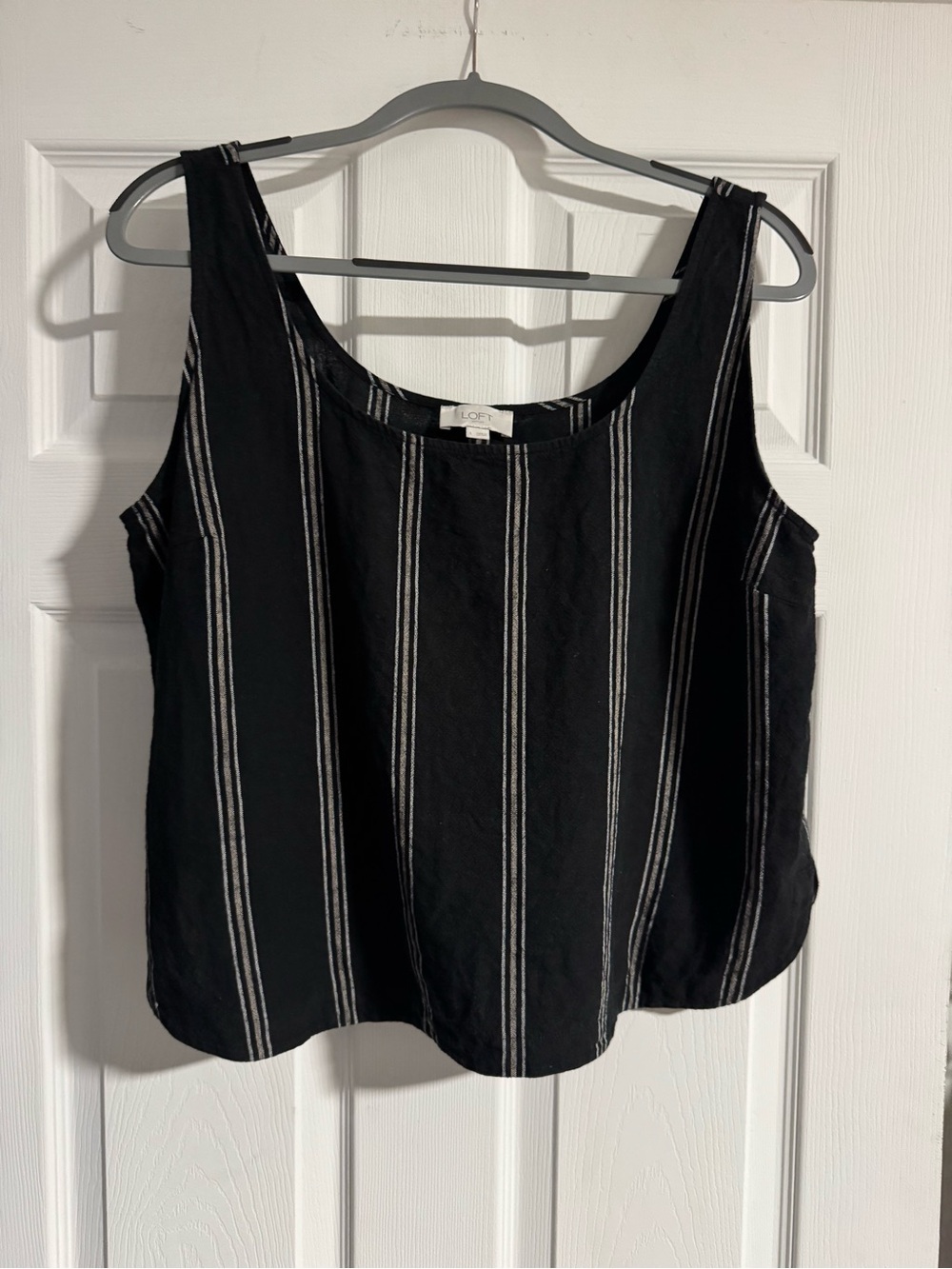 LOFT Black Tank Top with White Vertical Stripes